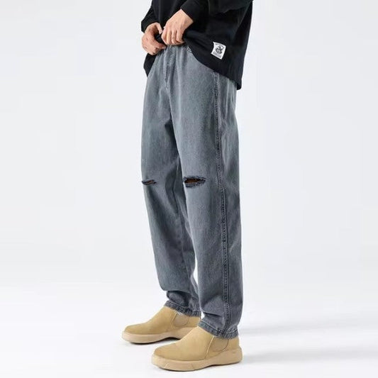 Knee Cut Mom Fit Gray